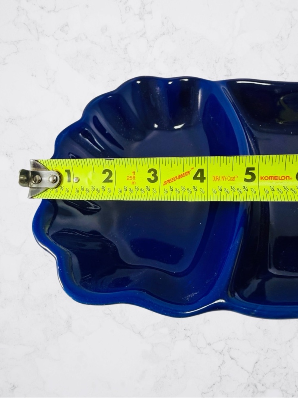 Vintage Cobalt Blue Glazed Pottery Relish Dish Serving Tray 3 Sections Vegetable - Picture 6 of 9
